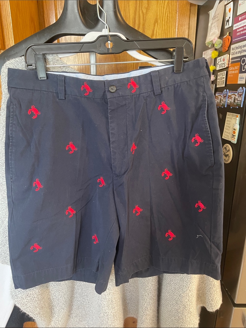 Brooks Brothers Navy Chino Shorts with Red Crab Embroidery 34